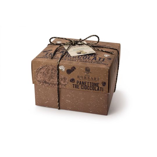 PANETTONE TRE CIOCCOLATI IN SCATOLA 750 GR